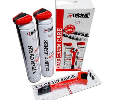 image of Ipone Chain Care Pack - Road 750ml Cleaner/Lube/Brush Chain Care Pack